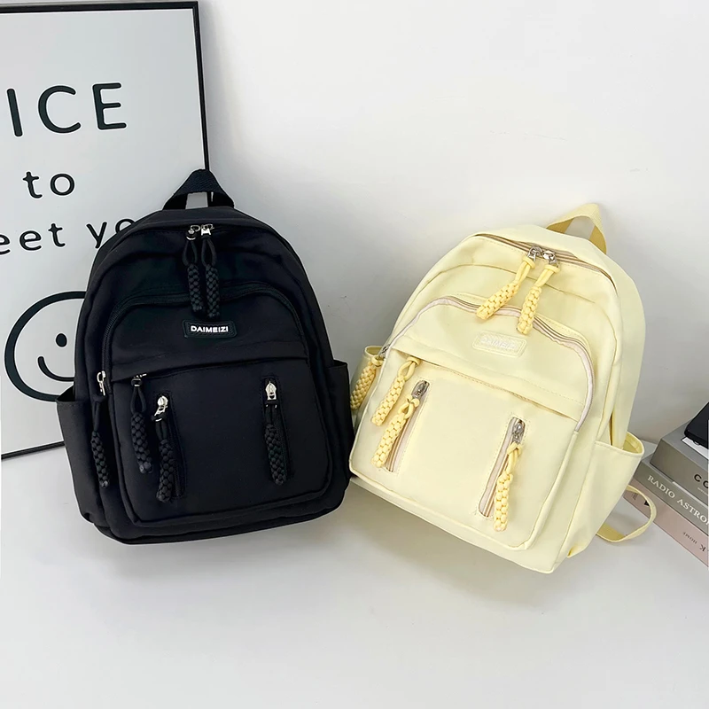 New Solid Color Women'S Waterproof Nylon Backpack Simple School Bag For Teenage Girl Shoulder Travel Bag School Backpack 1