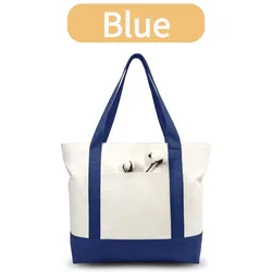Versatile Canvas Tote Bag with External Pocket - Ideal for DIY Projects, Beach Outings, Weddings, and Daily Grocery Shopping (Blue)