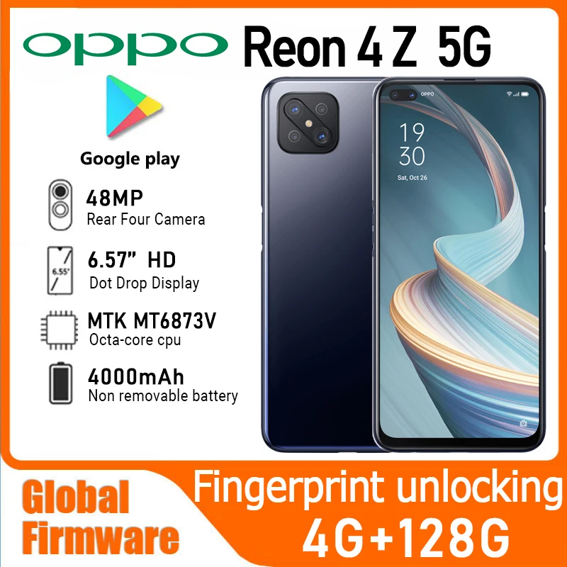 Смартфон OPPO Reno4 Z, глобальная прошивка, частота обновления 120 Гц, 4 Гб + 128 ГБ, аккумулятор 6,57 дюйма, 4000 мАч, основная камера 48 Мп + 16 МП
