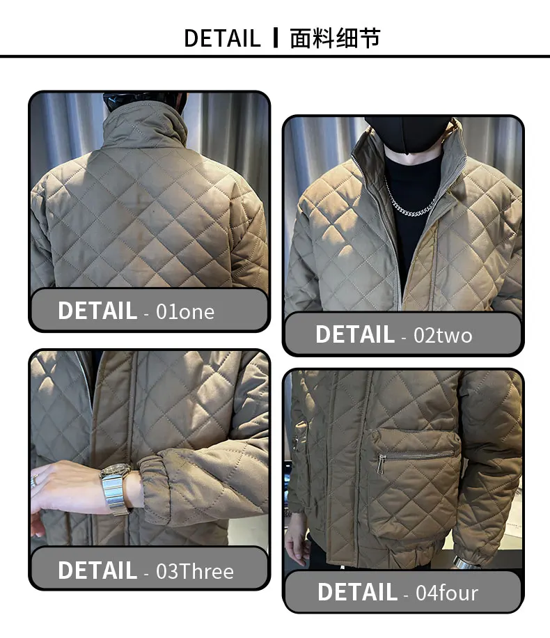 Description Picture 4 of item2023 Korean Fashion Winter Puffer Parkas Men Thickened and Warm Casual Jackets Loose Stand Collar Hiphop Overcoat Men Clothing