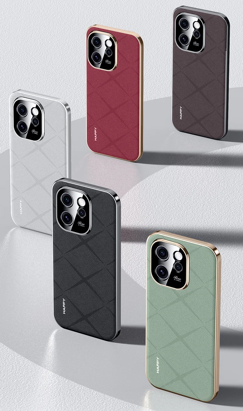 Luxury Leather Plating Frame Phone Case with Camera Protection and Shockproof Bumper