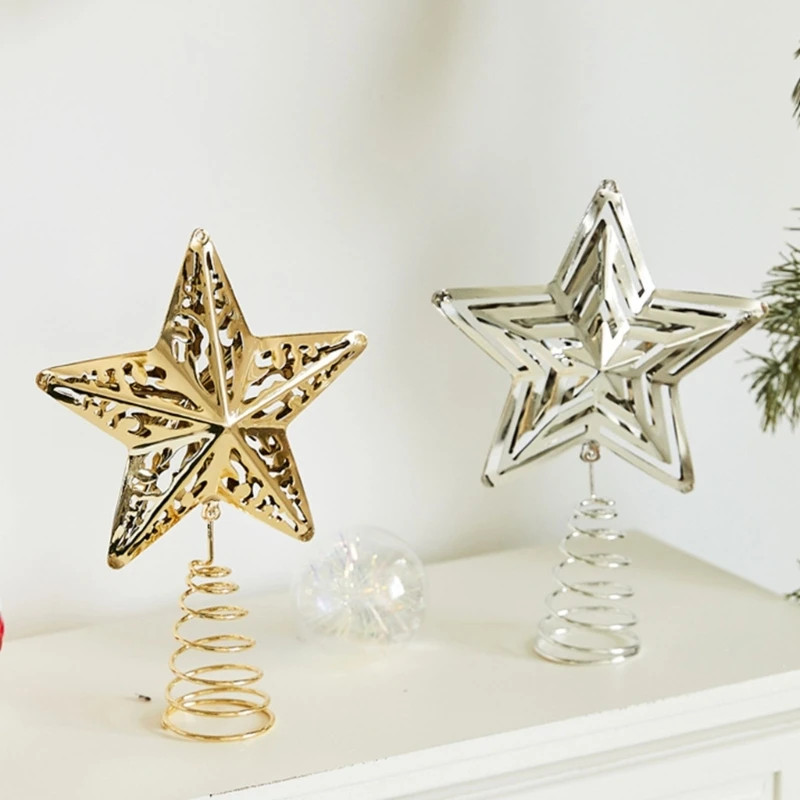 Festive Iron Christmas Tree Five pointed Star Toppers Decorations Perfect Addition Ornament for Holiday Atmospheres christmas tree decoration,christmas star decoration