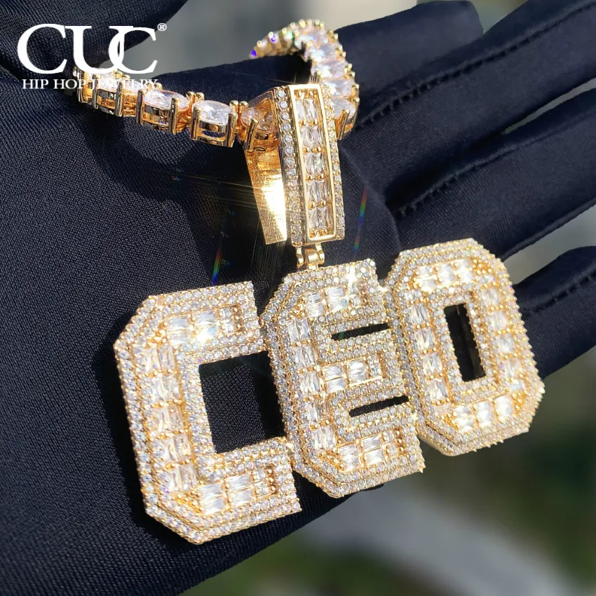 

CUC Custom Men Women Hip Hop Pendant Iced Out Baguette Cubic Zirconia Letter Name Necklace Chain For Men Women Rapper Jewelry