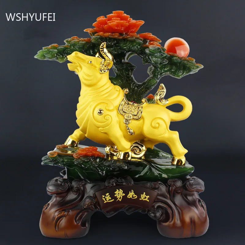 

Chinese Resin Cattle Model Ornaments Office Desktop Lucky Fortune Sculpture Crafts Living Room TV Cabinet Home Decoration