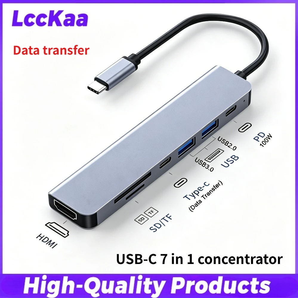 Ultra Slim USB-C Hub with 4K HDMI, Ethernet, USB 3.0, SD/TF Card Reader, and Fast Charging