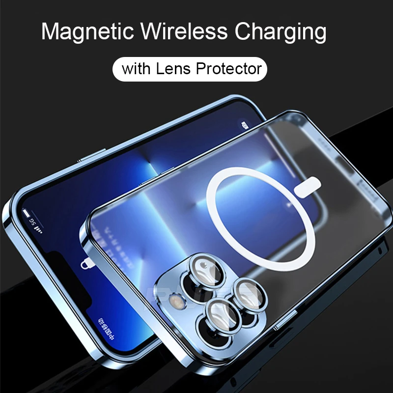 Luxury Magnetic Wireless Charging Aluminum Metal Bumper Case For iPhone 11 12 13 Pro Max Matte Transparent Lens Protector Cover best iphone 12 mini case