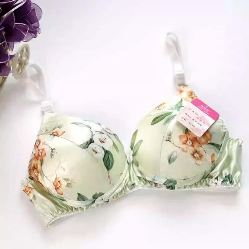 Pure Silk Padded Bra Double Faced Silk Thin 100% Mulberry Silk Glossy  Pattern Bras 34 36 38 40/90A FREE SHIPPING