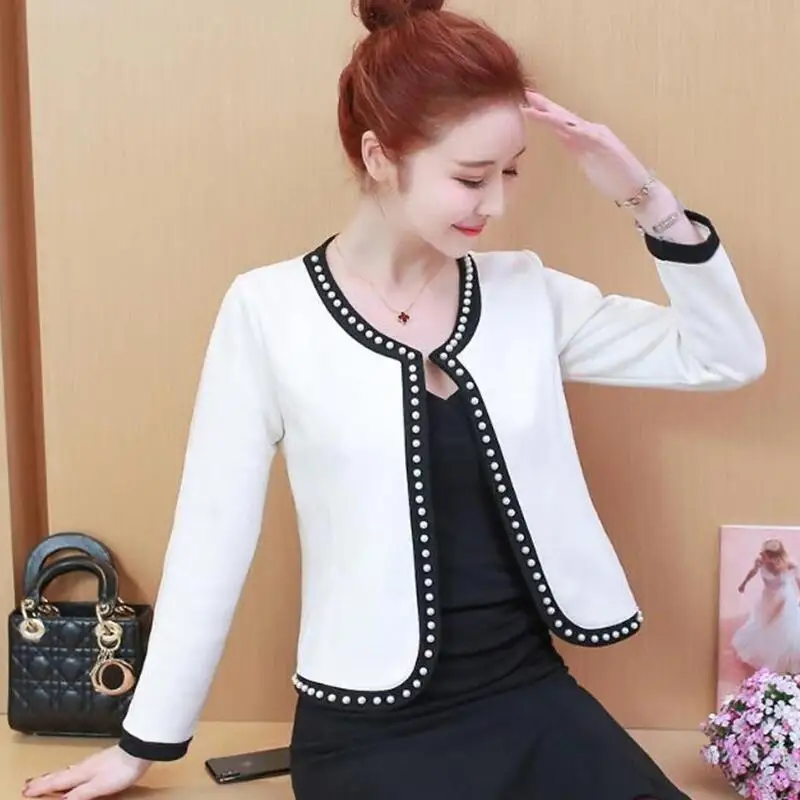 

Fashion Spring Women's Jackets Coats 2023 New Beaded Jacket Female Suits Short Slim Lady Coat White