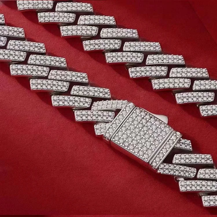 14MM VVS Moissanite Iced Out Diamond Gold Color Chain Necklace 925 Sterling Silver Men Necklace Bracelet Miami Cuban Link Chain