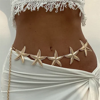 Punk Vintage Metal Starfish Chain Waist Chain for Women 2025 Fashion Summer Beach Bikini Belly Belt Y2K Body Jewelry