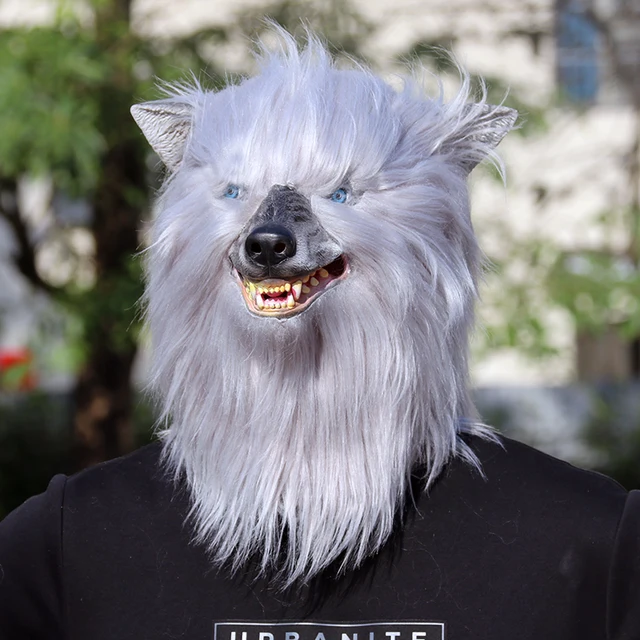 Máscara de látex de lobo Animal, disfraz de lobo iluminado