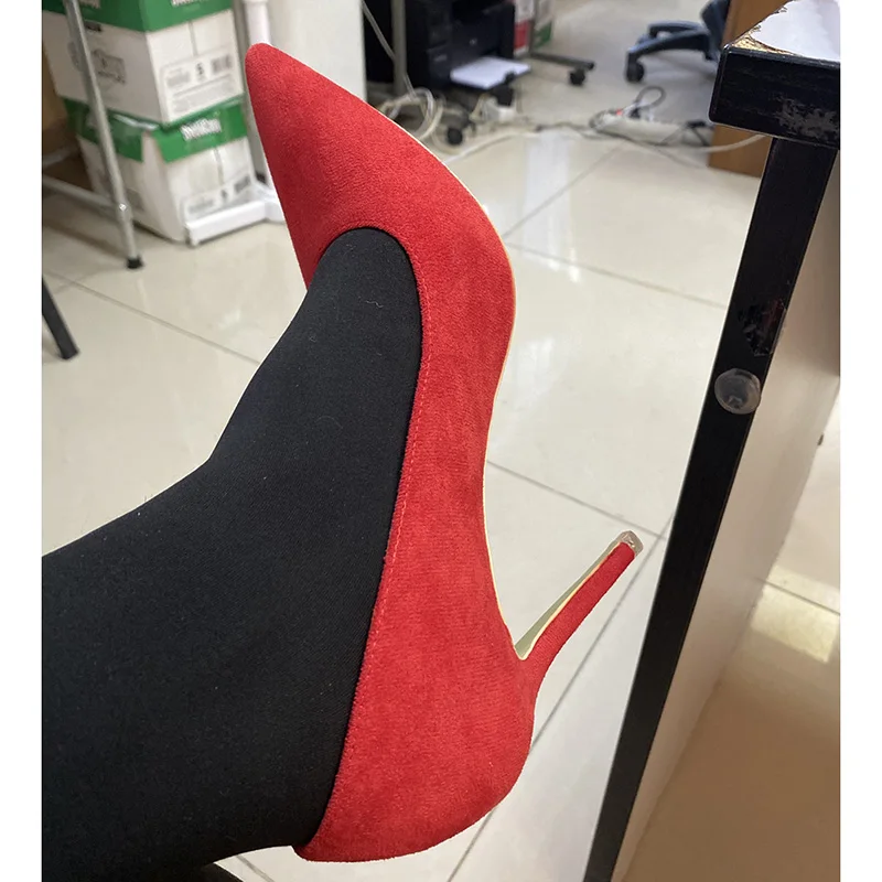 Women 9cm High Heels Yellow Burgundy Pumps Plus Size Stripper Suede Escarpins Lady Wedding Bridal Scarpins Green Blue Prom Shoes