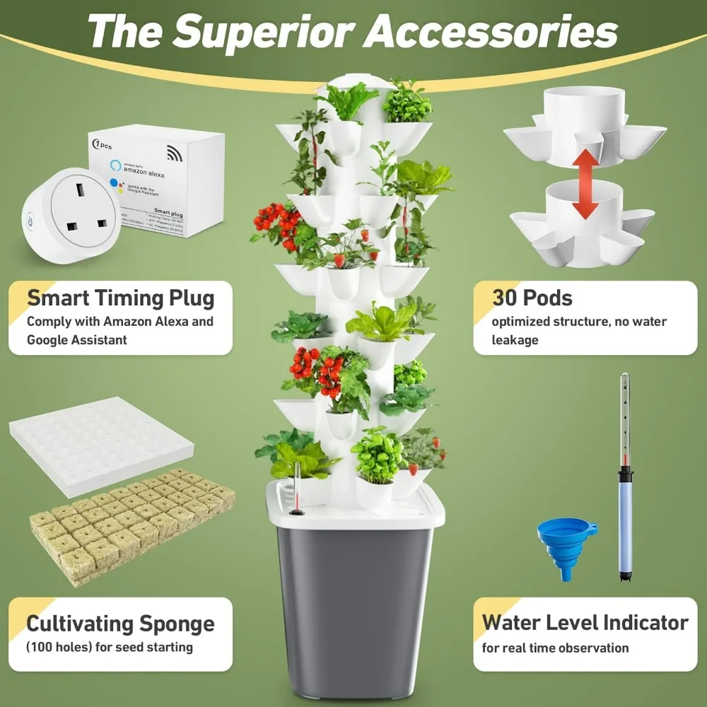 Hydroponic Vertical Garden Kit, 30 Plant Automatic Watering System 3