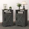 Nightstand Set of 2, Grey End Table with Charging Station, Tall Farmhouse Bedside Table with Large Storage and Shelf 1