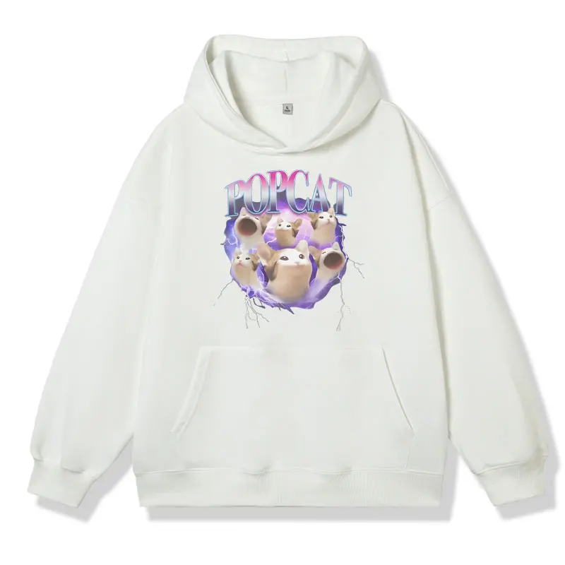 Popcat Funny Meme Coin for Cat Lover Graphic Print Hoodies Male Fashion Oversized Long Sleeve Pullover Sweatshirt Men Women Tops