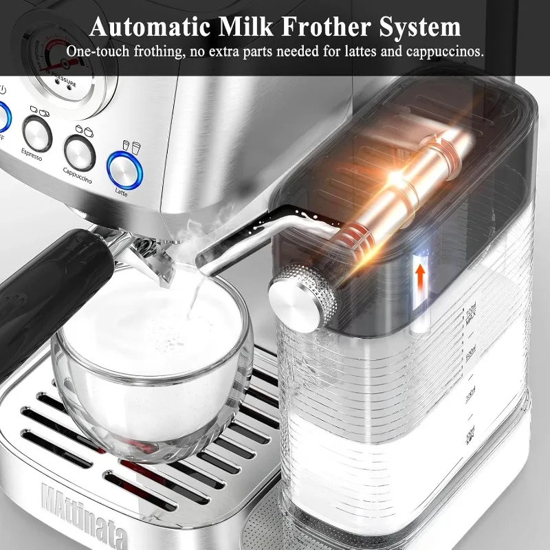 Espresso Machine 20 Bar, Cappuccino Machine with Automatic Milk Frother, Latte Machine with Pressure Gauges for Home Present 2