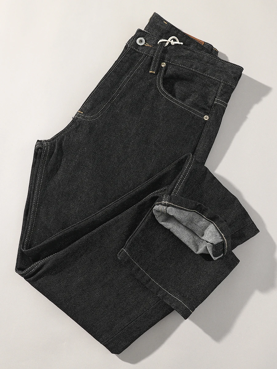 2025 Autumn and Winter American Retro Primary Color Black Denim Jeans Men's 86.4% Cotton Washed Old Heavyweight Straight Pants 4