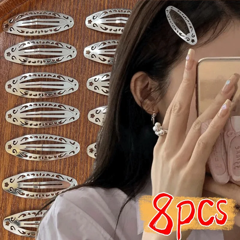 Vintage ausgehöhlte Muster Haarspangen Y2K geometrische Silber ovale Snap Haarspangen Punk Metall Seite Haarnadel koreanische Haar-Accessoires