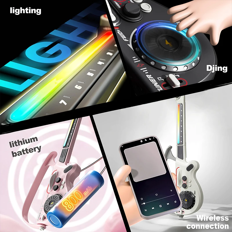 Smart Electric Guitar Toy Stringless DJ No String Mixing with Bluetooth LED Lights Bass Guitar Sounds for Music Kids Gift
