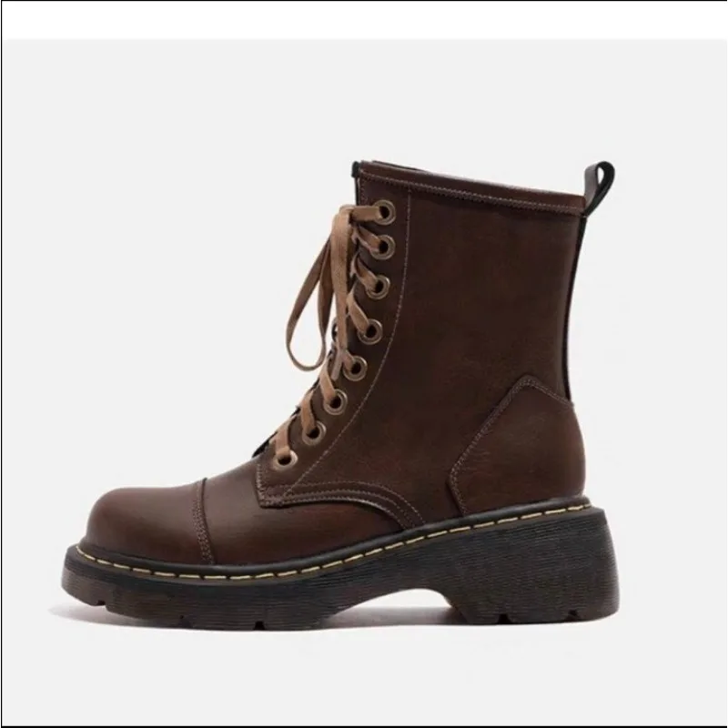 British Style Slim Lace up Simple Black Thick Boots Women's Summer 2023 New Vintage Thick Heel Short Boots boots women