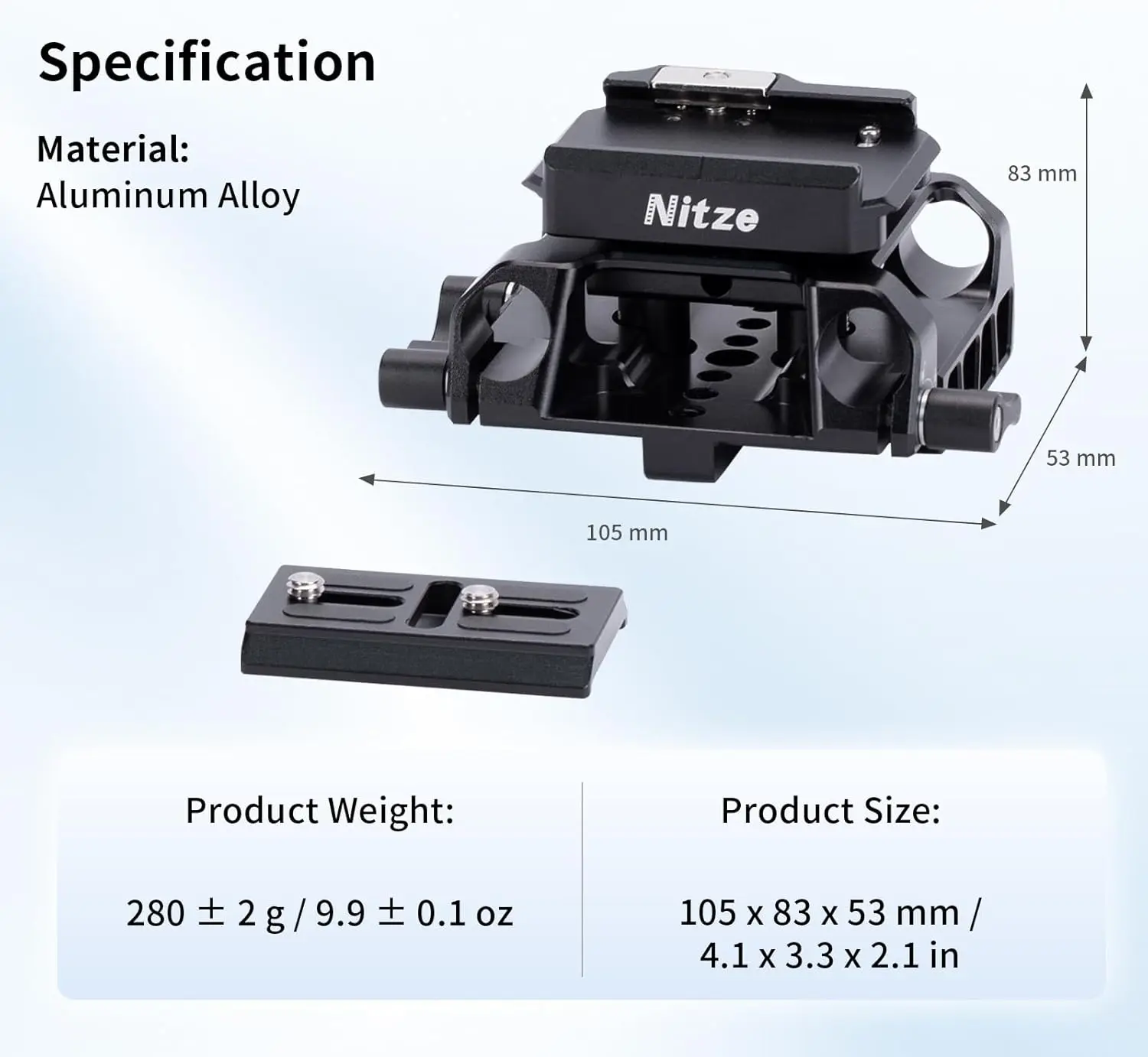 Nitze Universal 15mm LWS Arca 리프팅 가능 베이스플레이트(아르카 스위스용 ARRI 도브테일 클램프 포함)