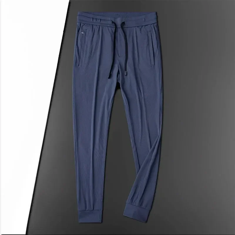 Elastic Silk Ice Casual Sports Pants, Men's Slim Fit Leggings, Fashion Thin Protectors, Luxury, Summer