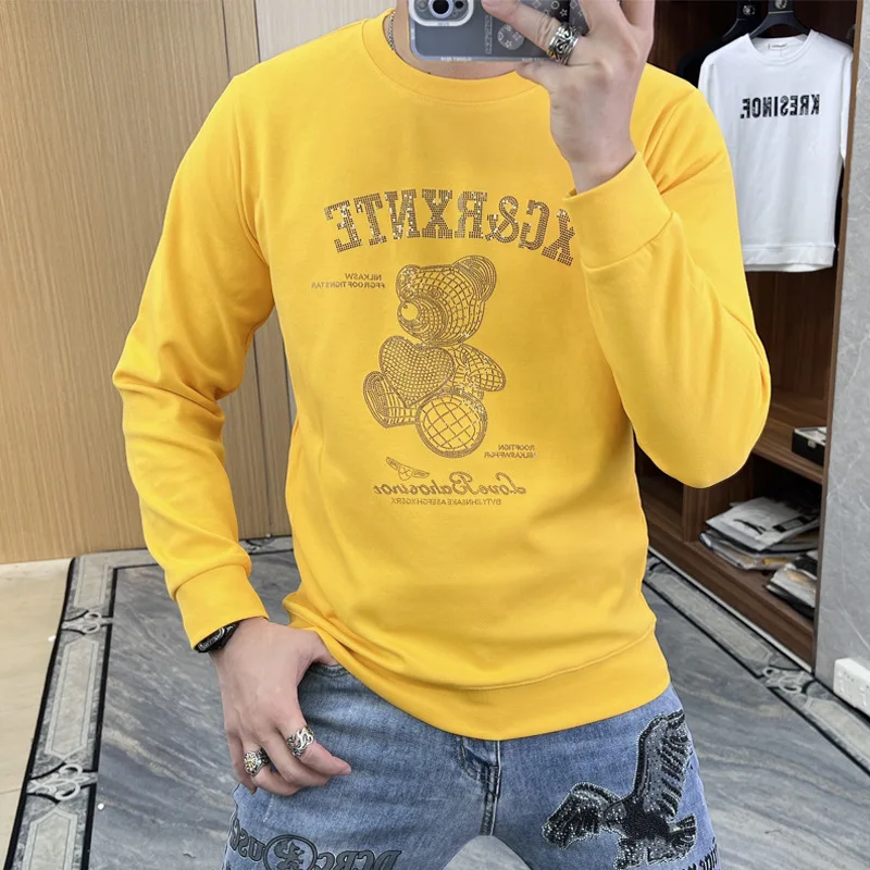 

2023 Mens Hoodies Fashion Rhinestones Love Bear Sweatshirts Casual Streetwear Autumn Hoodie Men Clothing Sweat Ropa Para Hombre