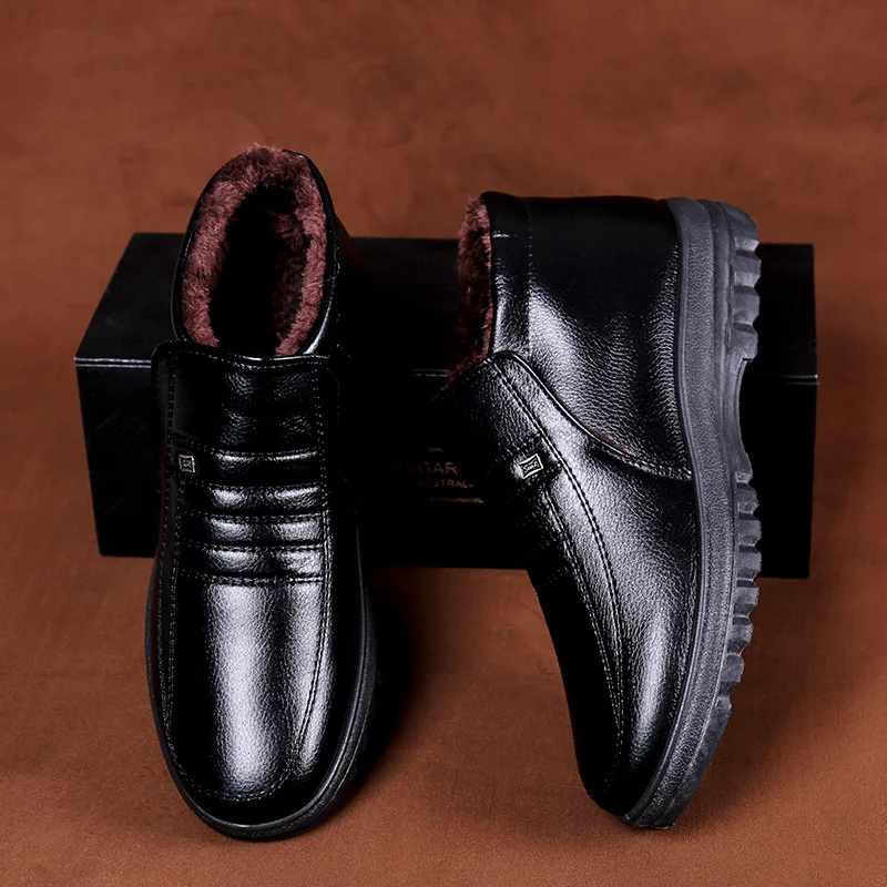 Plus Size Winter Waterproof Men's Casual Leather Shoes Flannel High Top Slip-on Warm Winter Shoes for Mens Work outdoor boots chelsea boots men leather boots