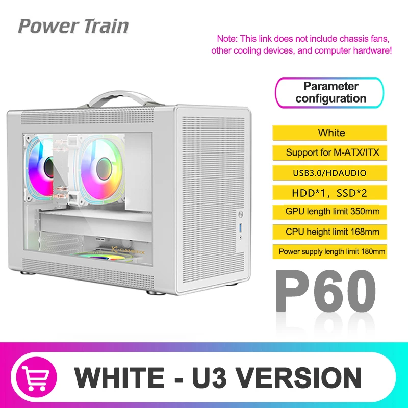 Power Train P60 M-ATX Tragbares Computergehäuse ITX Motherboard ATX/SFX Netzteil Unterstützung U3 Typ-C Desktop MINI Kleines Gehäuse