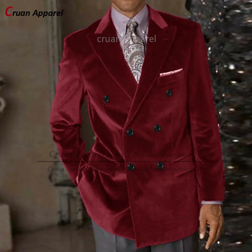 (One Blazer) Green Velvet Men Blazer Wedding Tailor-made Gentleman Suit Jacket Formal Slim fit Double Breasted Man Coat