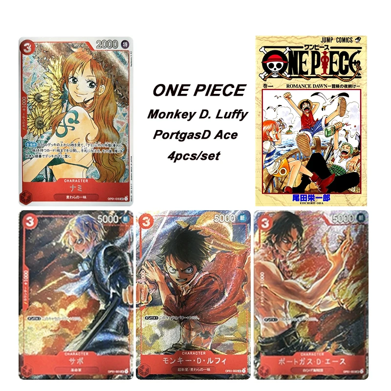 Fai Da Te 4 Pz/Set One Piece Anime Collection Card Flash Card Cartoon Toys Asl Monkey D. Rufy Bronzing Board Game Card Regalo Di Natale