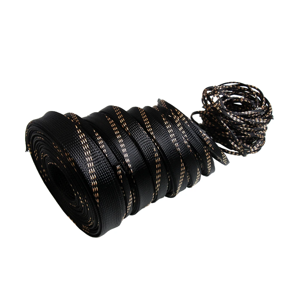 10M Braided Expandable Cable Sleeve 4-20mm Insulation Wire Wrapper Gland Cables Protection Sheathing Insulation Black&Gold