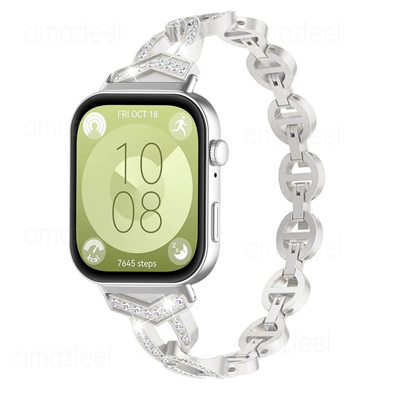 Elegant Stainless Steel Diamond Link Watchband Bracelet - Metal Strap Accessory