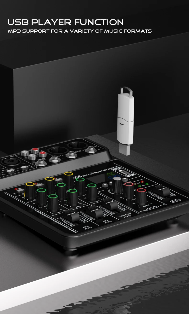 Audio Interface Mixer with Bluetooth USB Recording Computer 48V Phantom Power De