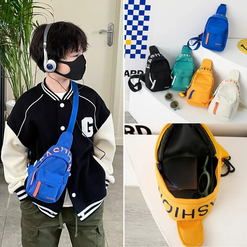 Kids Crossbody Bag with Adjustable Belt - Casual Letter Waistbag for Boys & Girls, Cute Pure Color Shoulder Bag for Children