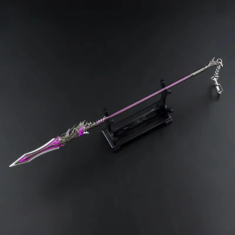 22cm Gold Spear Full Metal Lance Ancient Cold Weapon Model Ornament Toys for Men Boy Child Replica Miniatures With Fringe