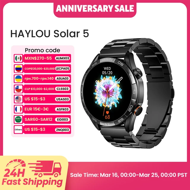 HAYLOU Solar 5 Voice Calling Smartwatch 1.58'' AMOLED Display 60Hz Smart Watch 24H Health Monitoring Sports Smartwatch for Men