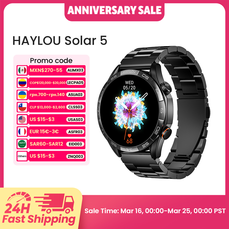  HAYLOU Solar 5 Voice Calling Smartwatch 1.58'' AMOLED Display 60Hz Smart Watch 24H Health Monitoring Sports Smartwatch for Men 