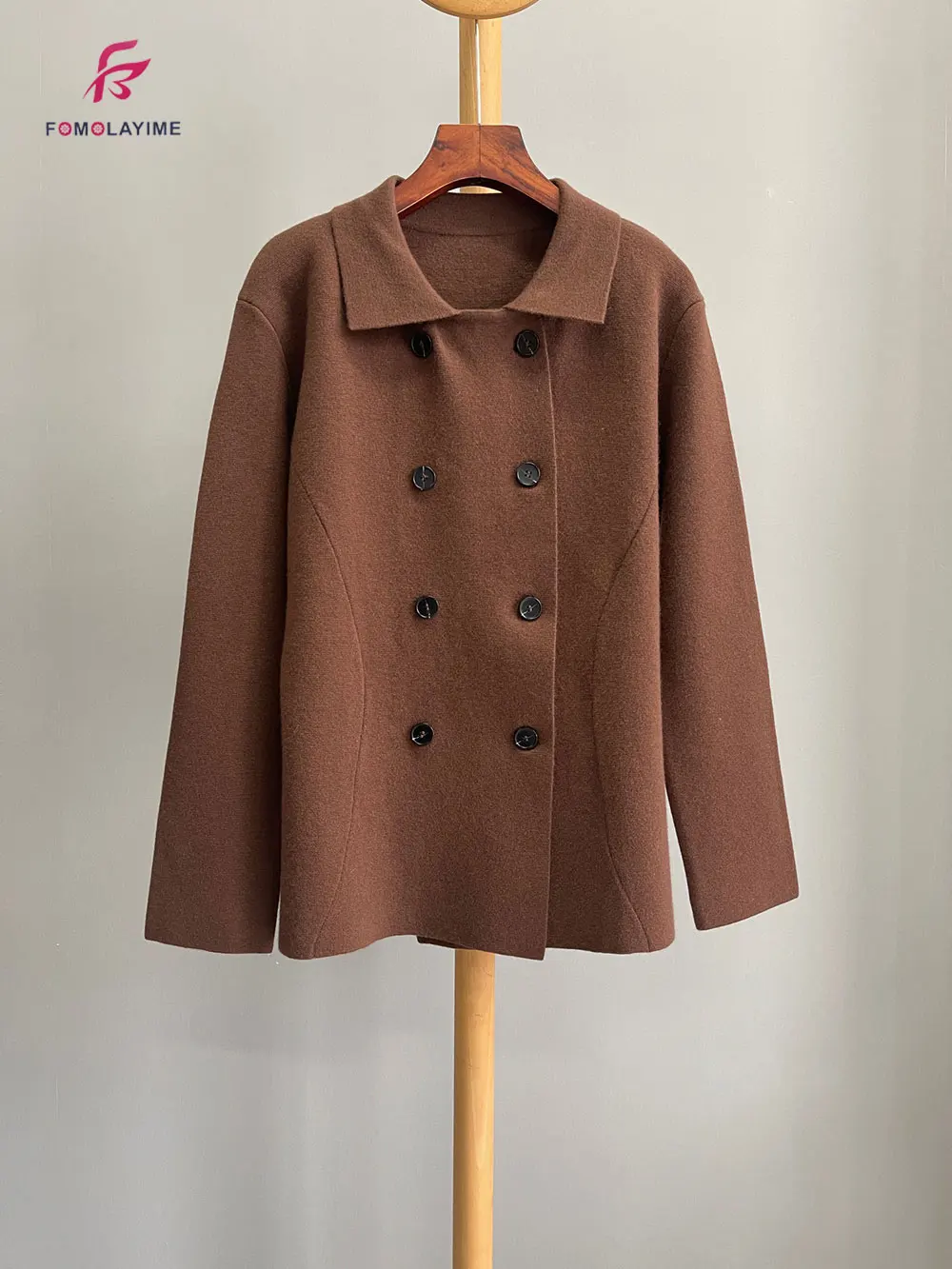 

2022 Autumn Winter Knit Coats High Quality Double-breasted 100 Wool Coat