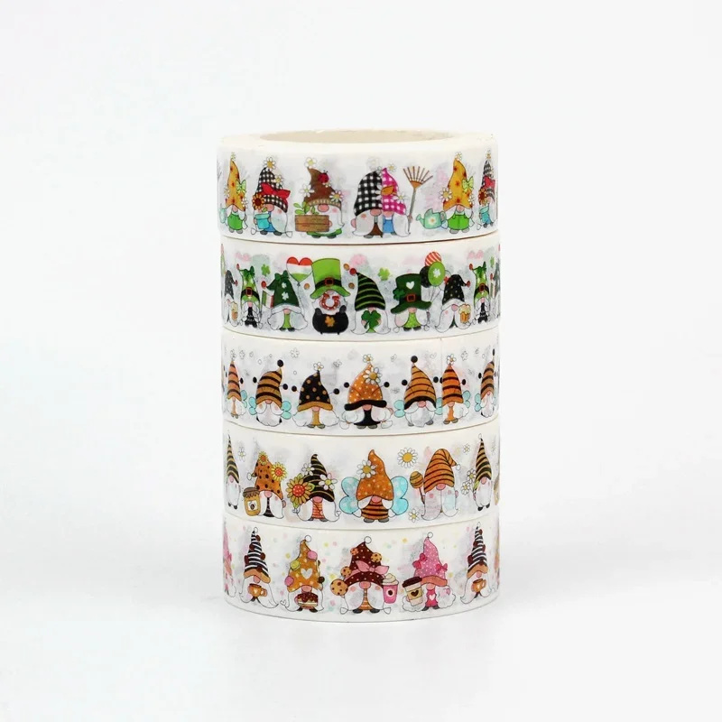 NEW 1PC 10M Decorative Gnomes with Sunflowers Bee Daisy Hearts Spring Washi Tape Set for Journaling Masking Tape Cute Papeleria 5