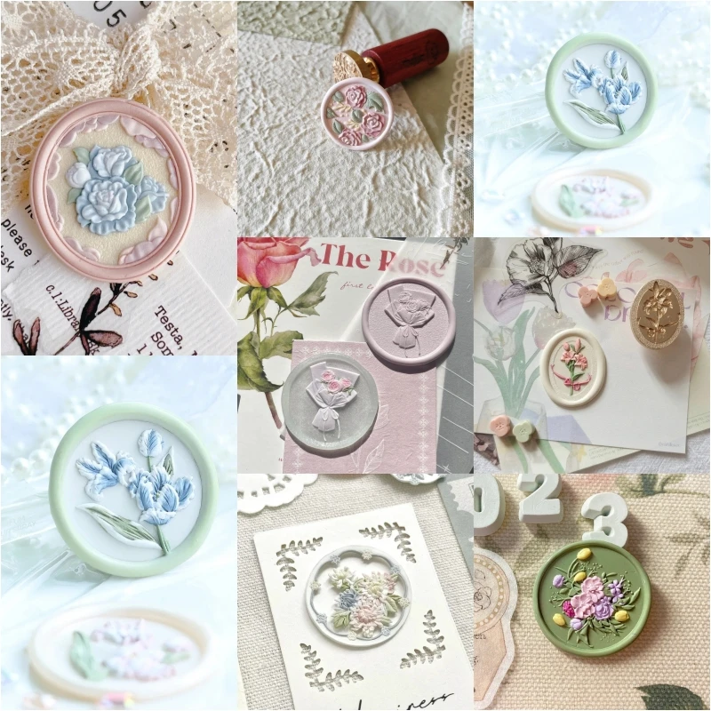 Wax seal series roses bouquet chapter first multilayer carved Chinese tulip anaglyph lovely copper head envelope seal stamp toys