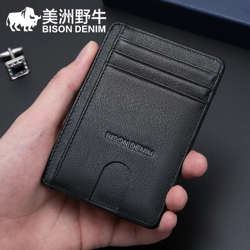 BISON DENIM Cow Leather Fashion Minimalist Men Wallet Credit Holder RFID Blocking Leather 11.3*8.2*1cm W9670-1BS - AliExpress