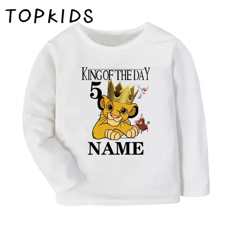 Customized Name Birthday T shirt King of the Day Lion Simba Print Boys Clothes Baby Girls Tops Kids Long Sleeve T-shirt,LKP2467 3