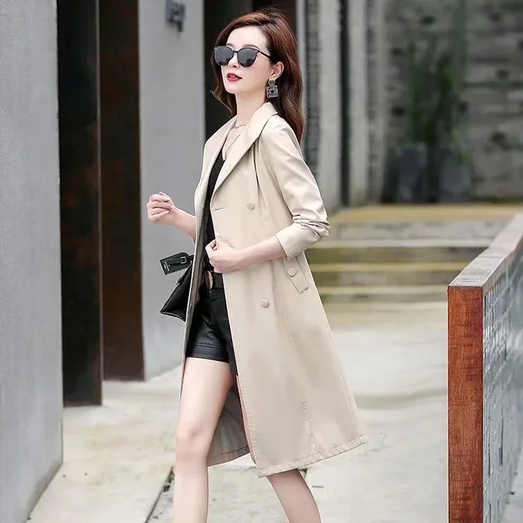Top Compound lambskin leather jacket lady Free wash PU women clothing trench Long faux fur coat streetwear casaca para mujer