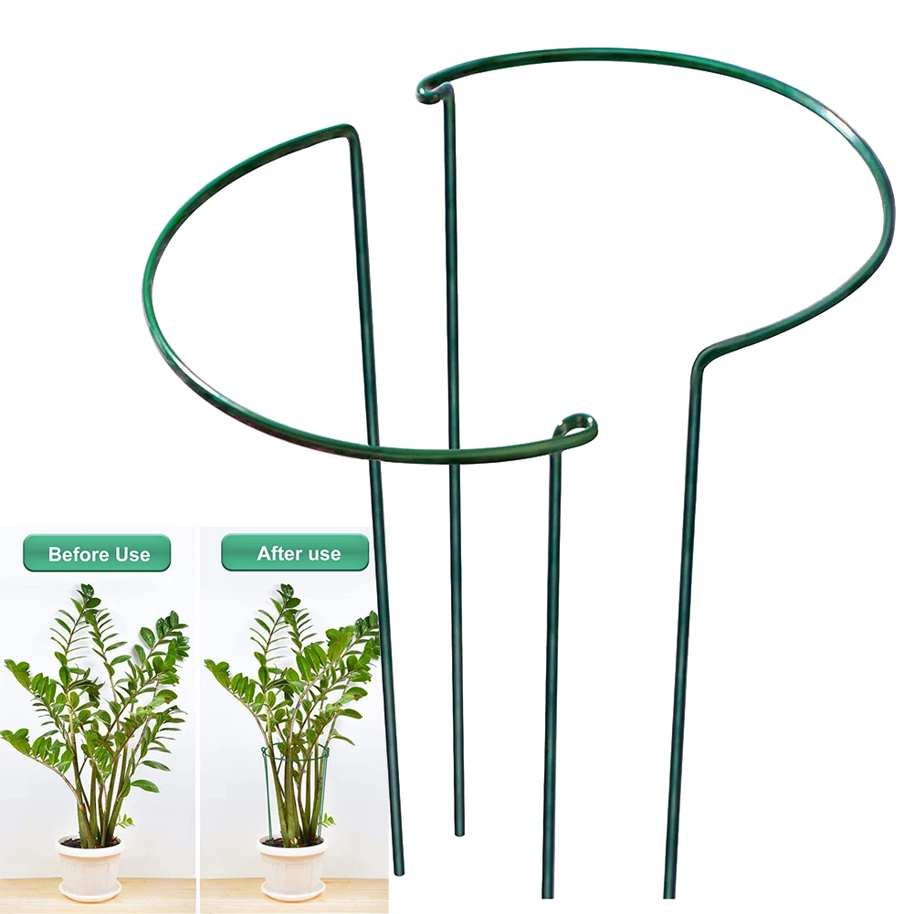 2pcs Plant Support Stakes, Half Round Metal Garden Plant Strut, Outdoor Plant Underpin Ring Cage For Garden
