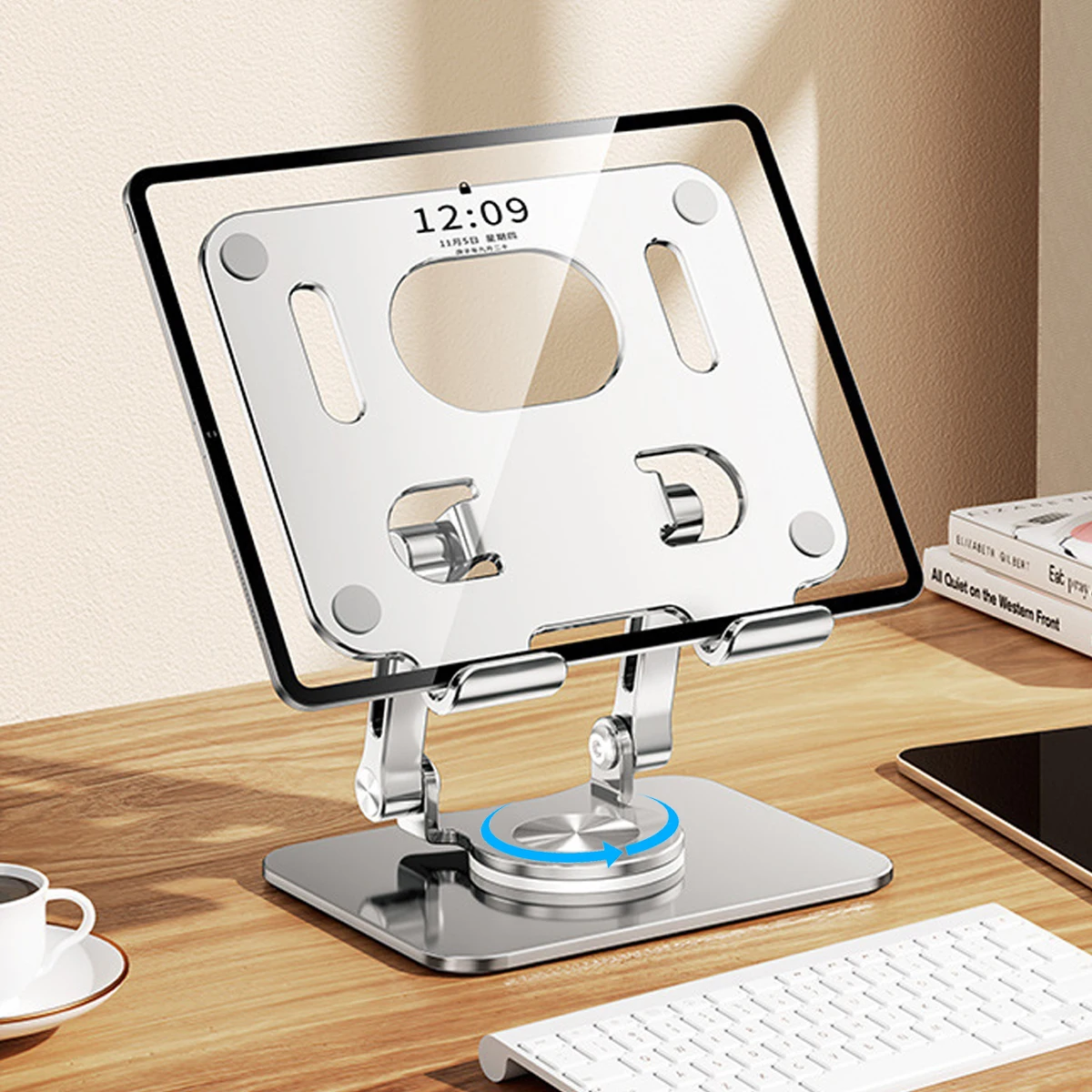TabletStandAdjustableSwiveliPadStandwith360RotatingBaseAluminumFoldableDesktopStand