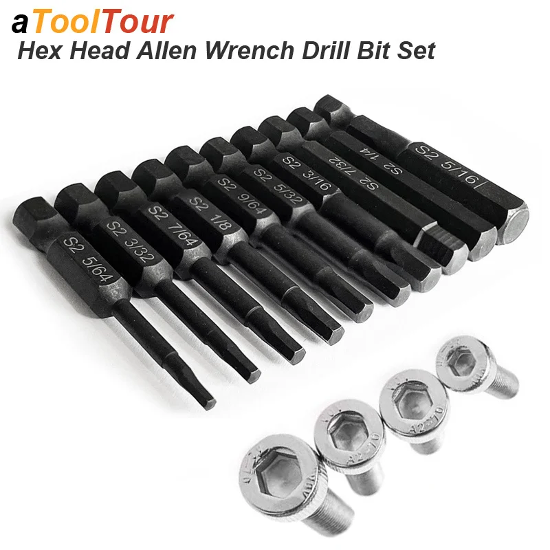 HexHeadAllenWrenchPowerDrillBitSet14inScrewdriverS2Steel