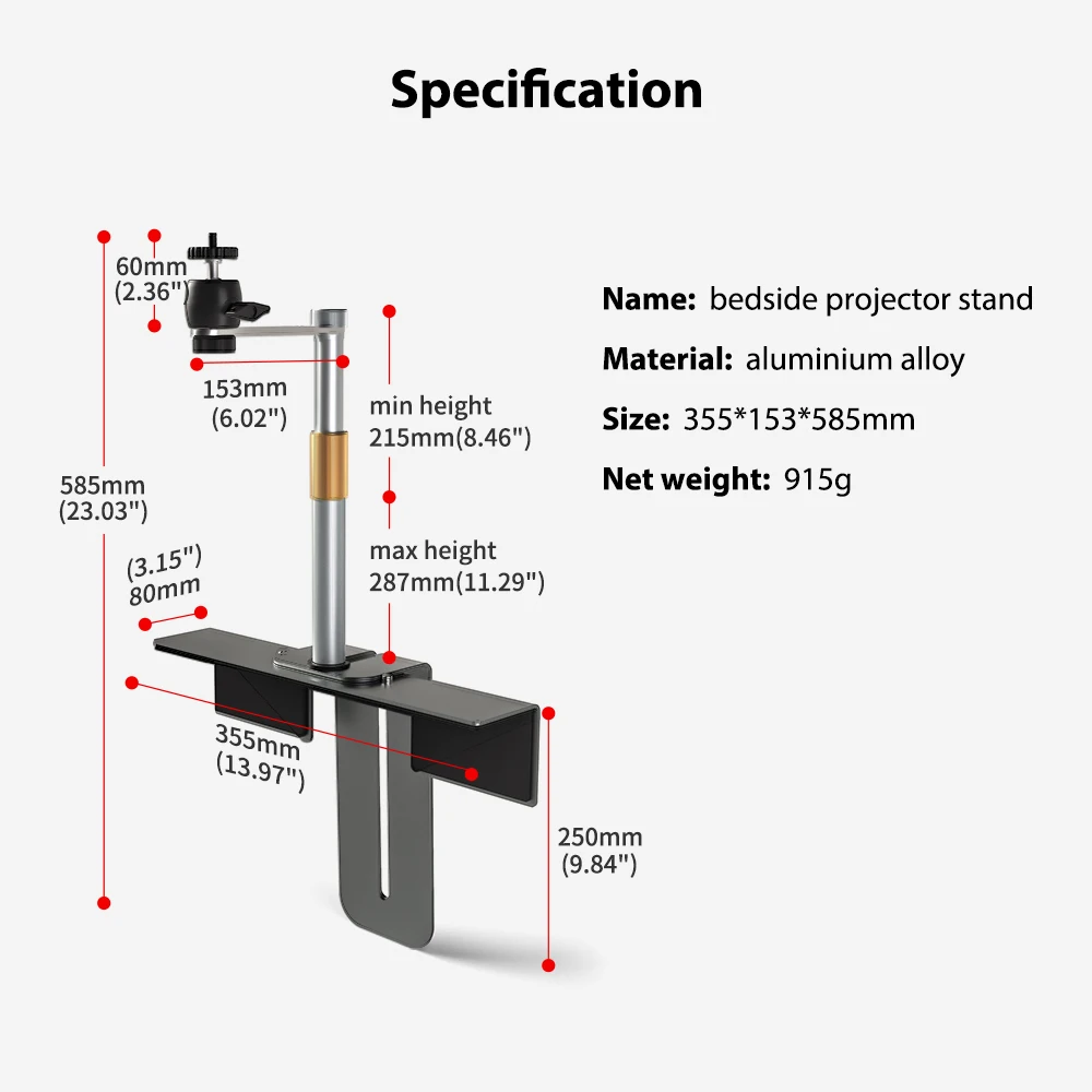 Bedside Projector Stand Holder Aluminium Alloy Hold Up to 40lbs Easy Installation Sofa Adjustable Projector Bracket Support images - 6