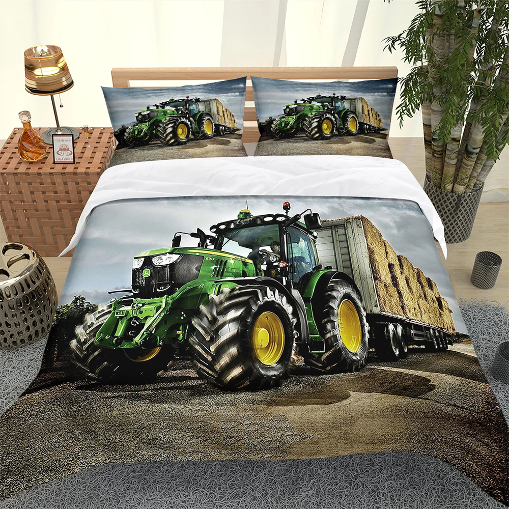 

Tractor Cartoon Farm Boy Truck Kids Quilt Durex Full Twin King Size3Pcs Duvet Cover Bedding Linen Set Bedspread200x200 240x220