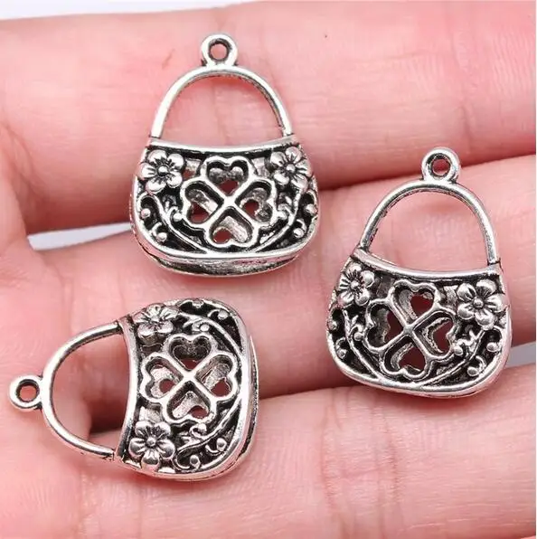 

10pcs Alloy Charms 24x19mm Floral Heart Bag Pendant For Jewelry Making EF3672